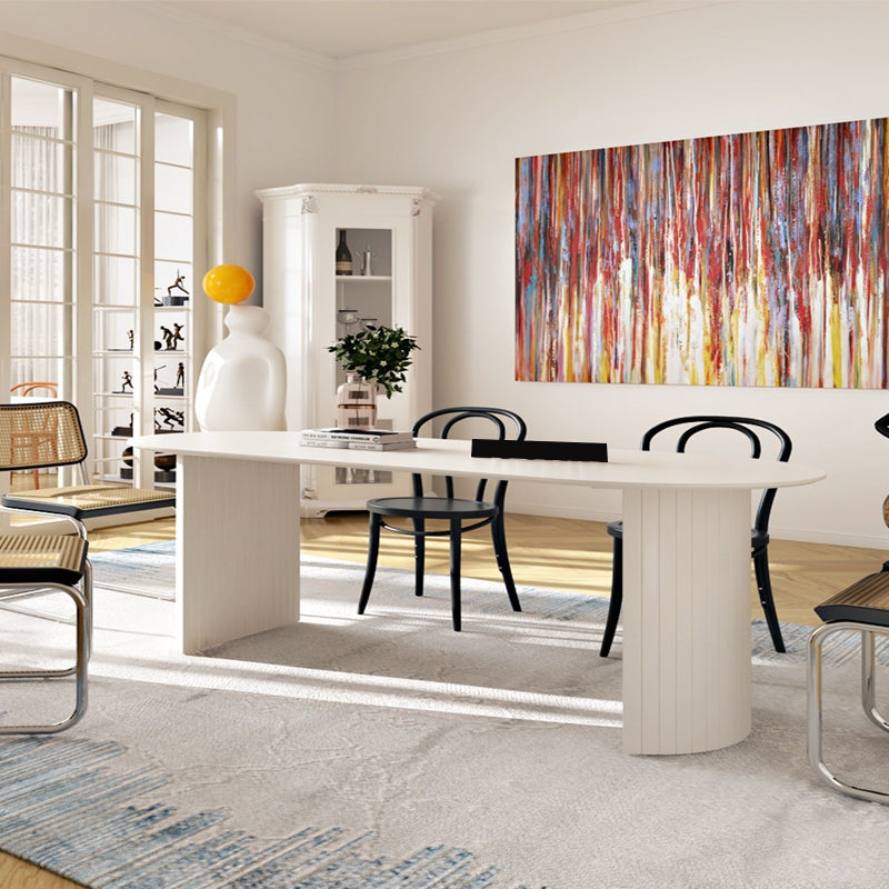 Irregular Shape Dining Table for Restaurant Solid Wood Island Table with Double Pedestal White 78.7"L x 31.5"W x 29.5"H Without Chairs Clearhalo 'Dining Tables & Seating' 'Dining Tables' 'dining_table' 'furn' 'furn_dining_table' 'Furniture' 'furniture_dining_table' 'Kitchen & Dining Furniture' 'kitchen' 'kitchen_dining_table' 4781155