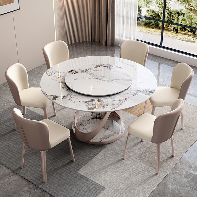 Nordic Glam Dining Round Table Dining Sintered Stone Table for Restaurant Gloss White Without Chairs Clearhalo 'Dining Tables & Seating' 'Dining Tables' 'dining_table' 'furn' 'furn_dining_table' 'Furniture' 'furniture_dining_table' 'Kitchen & Dining Furniture' 'kitchen' 'kitchen_dining_table' 4781171