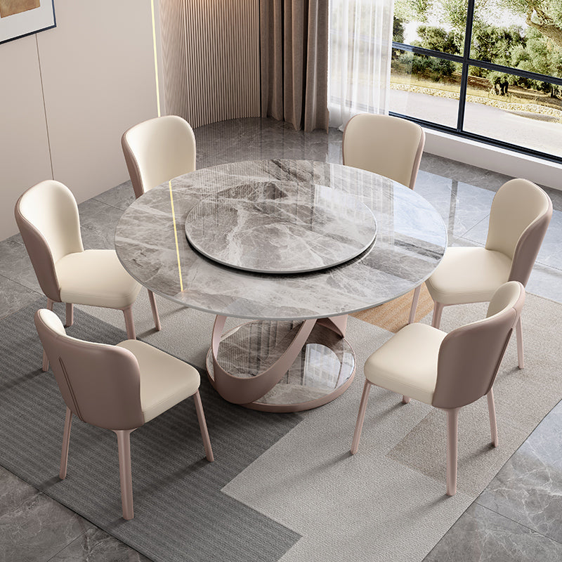 Nordic Glam Dining Round Table Dining Sintered Stone Table for Restaurant Gray Without Chairs Clearhalo 'Dining Tables & Seating' 'Dining Tables' 'dining_table' 'furn' 'furn_dining_table' 'Furniture' 'furniture_dining_table' 'Kitchen & Dining Furniture' 'kitchen' 'kitchen_dining_table' 4781172