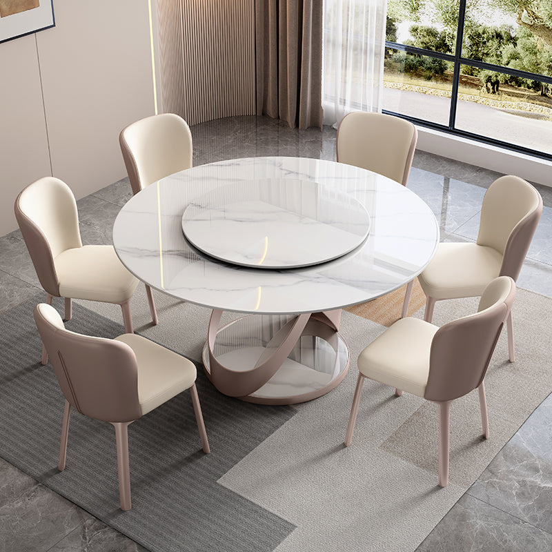 Nordic Glam Dining Round Table Dining Sintered Stone Table for Restaurant White Without Chairs Clearhalo 'Dining Tables & Seating' 'Dining Tables' 'dining_table' 'furn' 'furn_dining_table' 'Furniture' 'furniture_dining_table' 'Kitchen & Dining Furniture' 'kitchen' 'kitchen_dining_table' 4781173