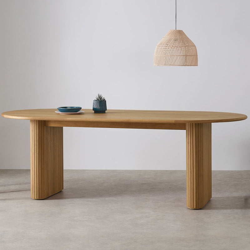 Modern Solid Wood Dining Table Oval Table with Double Pedestal Natural 70.9"L x 31.5"W x 29.5"H Without Chairs Clearhalo 'Dining Tables & Seating' 'Dining Tables' 'dining_table' 'furn' 'furn_dining_table' 'Furniture' 'furniture_dining_table' 'Kitchen & Dining Furniture' 'kitchen' 'kitchen_dining_table' 4781204