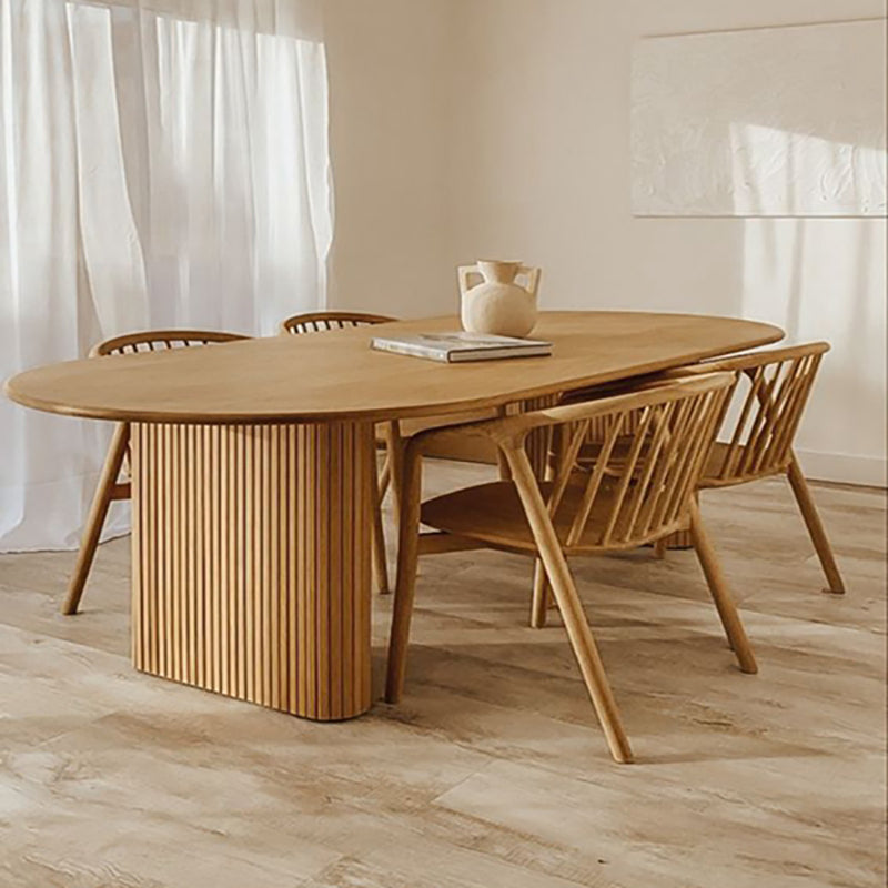 Modern Solid Wood Dining Table Oval Table with Double Pedestal Natural 55.1"L x 27.6"W x 29.5"H Without Chairs Clearhalo 'Dining Tables & Seating' 'Dining Tables' 'dining_table' 'furn' 'furn_dining_table' 'Furniture' 'furniture_dining_table' 'Kitchen & Dining Furniture' 'kitchen' 'kitchen_dining_table' 4781205