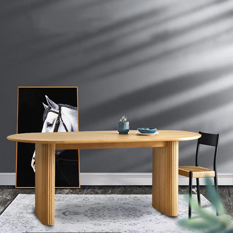 Modern Solid Wood Dining Table Oval Table with Double Pedestal Clearhalo 'Dining Tables & Seating' 'Dining Tables' 'dining_table' 'furn' 'furn_dining_table' 'Furniture' 'furniture_dining_table' 'Kitchen & Dining Furniture' 'kitchen' 'kitchen_dining_table' 4781214