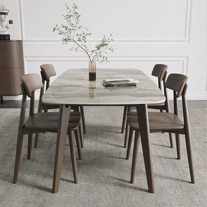 Medieval Modern Sintered Stone Dining Table Rectangle Table with 4 Legs Light Gray Without Chairs Clearhalo 'Dining Tables & Seating' 'Dining Tables' 'dining_table' 'furn' 'furn_dining_table' 'Furniture' 'furniture_dining_table' 'Kitchen & Dining Furniture' 'kitchen' 'kitchen_dining_table' 4781223