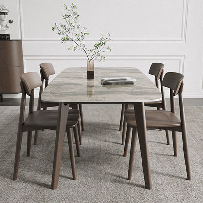 Medieval Modern Sintered Stone Dining Table Rectangle Table with 4 Legs Light Gray Without Chairs Clearhalo 'Dining Tables & Seating' 'Dining Tables' 'dining_table' 'furn' 'furn_dining_table' 'Furniture' 'furniture_dining_table' 'Kitchen & Dining Furniture' 'kitchen' 'kitchen_dining_table' 4781223