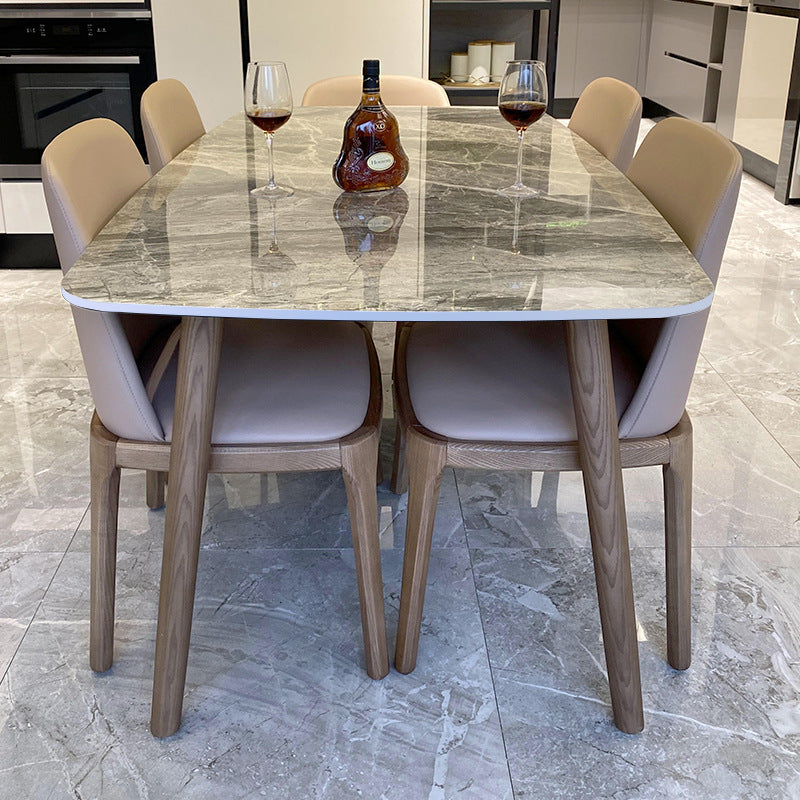 Modern Rectangle Stone Table Standard Height Table Dining Table with 4 Legs Grey White 55.1"L x 31.5"W x 29.5"H Without Chairs Clearhalo 'Dining Tables & Seating' 'Dining Tables' 'dining_table' 'furn' 'furn_dining_table' 'Furniture' 'furniture_dining_table' 'Kitchen & Dining Furniture' 'kitchen' 'kitchen_dining_table' 4781239