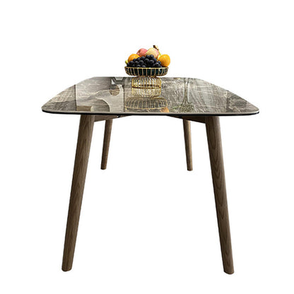 Modern Rectangle Stone Table Standard Height Table Dining Table with 4 Legs Grey White Without Chairs Clearhalo 'Dining Tables & Seating' 'Dining Tables' 'dining_table' 'furn' 'furn_dining_table' 'Furniture' 'furniture_dining_table' 'Kitchen & Dining Furniture' 'kitchen' 'kitchen_dining_table' 4781243