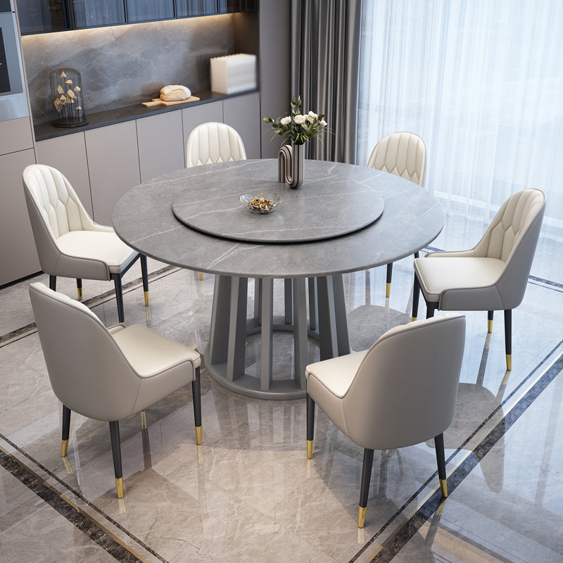 Contemporary Round Stone Table Standard Height Dining Table with Pedestal Base Gray Without Chairs Clearhalo 'Dining Tables & Seating' 'Dining Tables' 'dining_table' 'furn' 'furn_dining_table' 'Furniture' 'furniture_dining_table' 'Kitchen & Dining Furniture' 'kitchen' 'kitchen_dining_table' 4781258