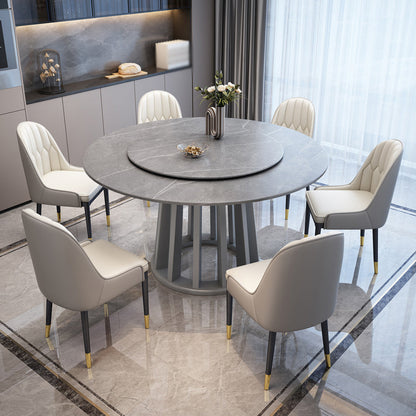Contemporary Round Stone Table Standard Height Dining Table with Pedestal Base Gray Without Chairs Clearhalo 'Dining Tables & Seating' 'Dining Tables' 'dining_table' 'furn' 'furn_dining_table' 'Furniture' 'furniture_dining_table' 'Kitchen & Dining Furniture' 'kitchen' 'kitchen_dining_table' 4781258
