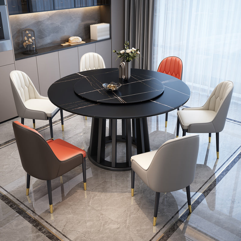 Contemporary Round Stone Table Standard Height Dining Table with Pedestal Base Black Without Chairs Clearhalo 'Dining Tables & Seating' 'Dining Tables' 'dining_table' 'furn' 'furn_dining_table' 'Furniture' 'furniture_dining_table' 'Kitchen & Dining Furniture' 'kitchen' 'kitchen_dining_table' 4781260