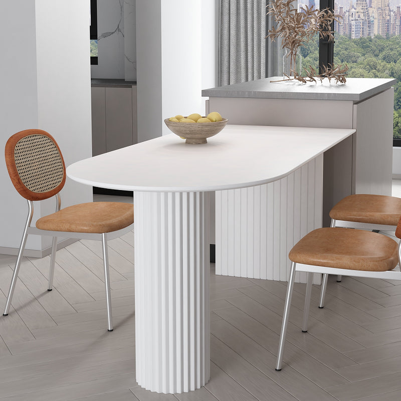 Irregular Shape White Table for Restaurant Modern Island Table with Double Pedestal White 47.2"L x 27.6"W x 29.5"H Without Chairs Clearhalo 'Dining Tables & Seating' 'Dining Tables' 'dining_table' 'furn' 'furn_dining_table' 'Furniture' 'furniture_dining_table' 'Kitchen & Dining Furniture' 'kitchen' 'kitchen_dining_table' 4781272