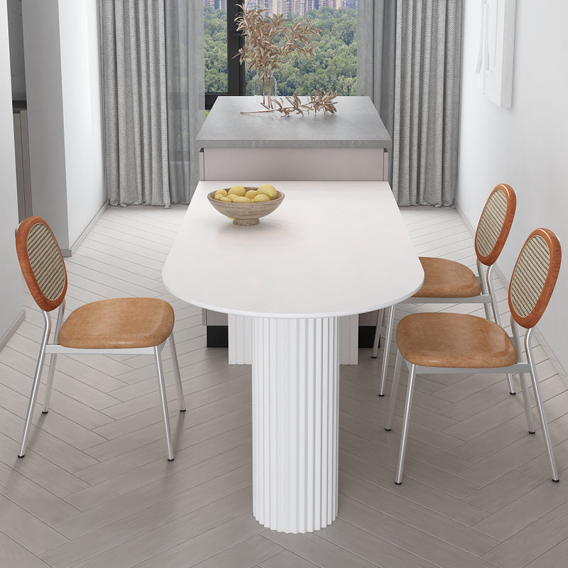 Irregular Shape White Table for Restaurant Modern Island Table with Double Pedestal White 63"L x 27.6"W x 29.5"H Without Chairs Clearhalo 'Dining Tables & Seating' 'Dining Tables' 'dining_table' 'furn' 'furn_dining_table' 'Furniture' 'furniture_dining_table' 'Kitchen & Dining Furniture' 'kitchen' 'kitchen_dining_table' 4781273