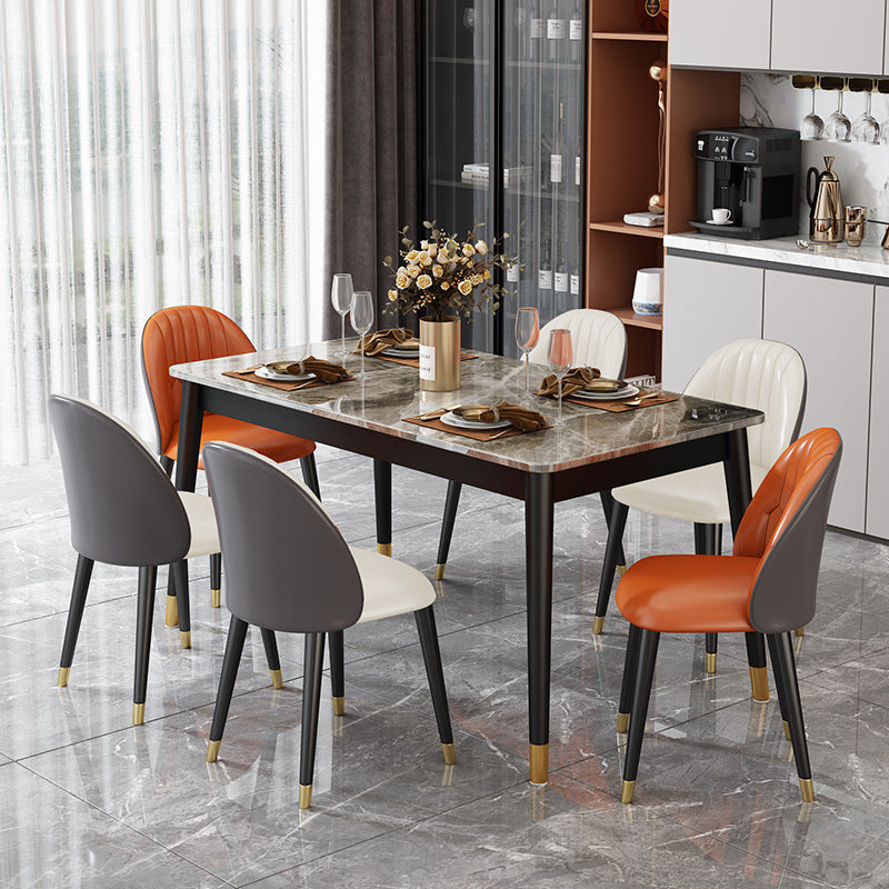 Stone Top Dining Table Rectangle Contemporary Table with 4 Black Legs Grey Without Chairs Clearhalo 'Dining Tables & Seating' 'Dining Tables' 'dining_table' 'furn' 'furn_dining_table' 'Furniture' 'furniture_dining_table' 'Kitchen & Dining Furniture' 'kitchen' 'kitchen_dining_table' 4781292