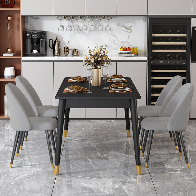 Stone Top Dining Table Rectangle Contemporary Table with 4 Black Legs Black Without Chairs Clearhalo 'Dining Tables & Seating' 'Dining Tables' 'dining_table' 'furn' 'furn_dining_table' 'Furniture' 'furniture_dining_table' 'Kitchen & Dining Furniture' 'kitchen' 'kitchen_dining_table' 4781294