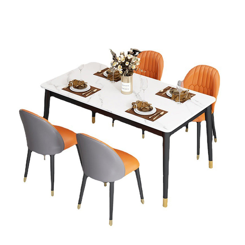 Stone Top Dining Table Rectangle Contemporary Table with 4 Black Legs Clearhalo 'Dining Tables & Seating' 'Dining Tables' 'dining_table' 'furn' 'furn_dining_table' 'Furniture' 'furniture_dining_table' 'Kitchen & Dining Furniture' 'kitchen' 'kitchen_dining_table' 4781296