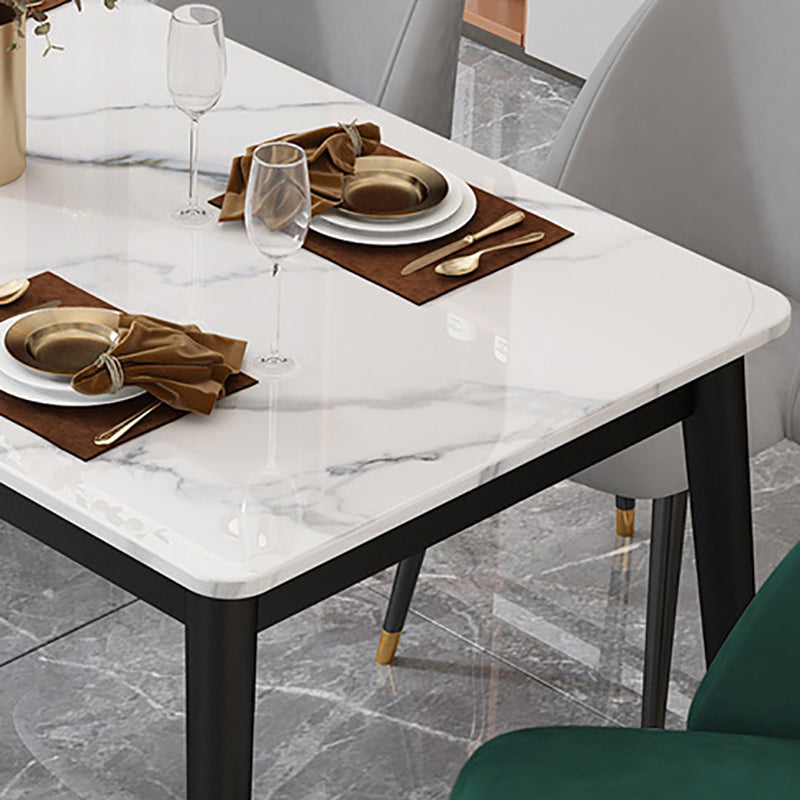 Stone Top Dining Table Rectangle Contemporary Table with 4 Black Legs Clearhalo 'Dining Tables & Seating' 'Dining Tables' 'dining_table' 'furn' 'furn_dining_table' 'Furniture' 'furniture_dining_table' 'Kitchen & Dining Furniture' 'kitchen' 'kitchen_dining_table' 4781299
