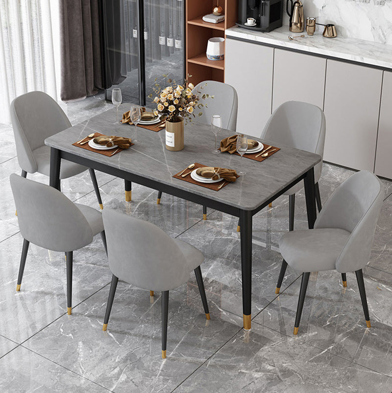 Stone Top Dining Table Rectangle Contemporary Table with 4 Black Legs Clearhalo 'Dining Tables & Seating' 'Dining Tables' 'dining_table' 'furn' 'furn_dining_table' 'Furniture' 'furniture_dining_table' 'Kitchen & Dining Furniture' 'kitchen' 'kitchen_dining_table' 4781301