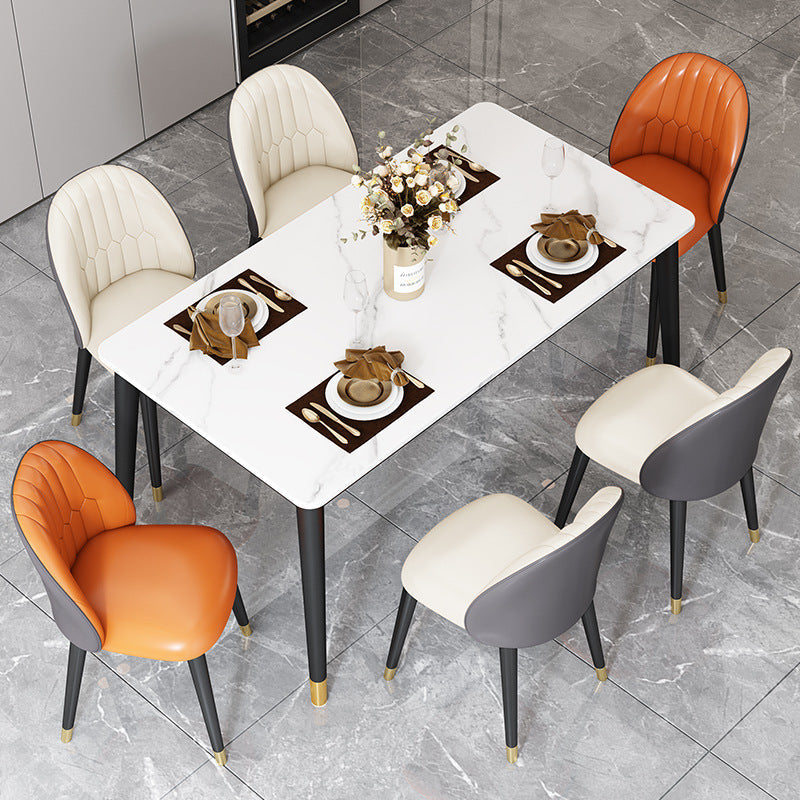 Stone Top Dining Table Rectangle Contemporary Table with 4 Black Legs Clearhalo 'Dining Tables & Seating' 'Dining Tables' 'dining_table' 'furn' 'furn_dining_table' 'Furniture' 'furniture_dining_table' 'Kitchen & Dining Furniture' 'kitchen' 'kitchen_dining_table' 4781302