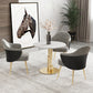 Traditional Luxury Dining Table White Stone Center Top Round Dining Table White-Gold 31.5"L x 31.5"W x 29.5"H Without Chairs Clearhalo 'Dining Tables & Seating' 'Dining Tables' 'dining_table' 'furn' 'furn_dining_table' 'Furniture' 'furniture_dining_table' 'Kitchen & Dining Furniture' 'kitchen' 'kitchen_dining_table' 4781308