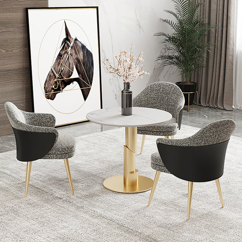 Traditional Luxury Dining Table White Stone Center Top Round Dining Table White-Gold 31.5"L x 31.5"W x 29.5"H Without Chairs Clearhalo 'Dining Tables & Seating' 'Dining Tables' 'dining_table' 'furn' 'furn_dining_table' 'Furniture' 'furniture_dining_table' 'Kitchen & Dining Furniture' 'kitchen' 'kitchen_dining_table' 4781308