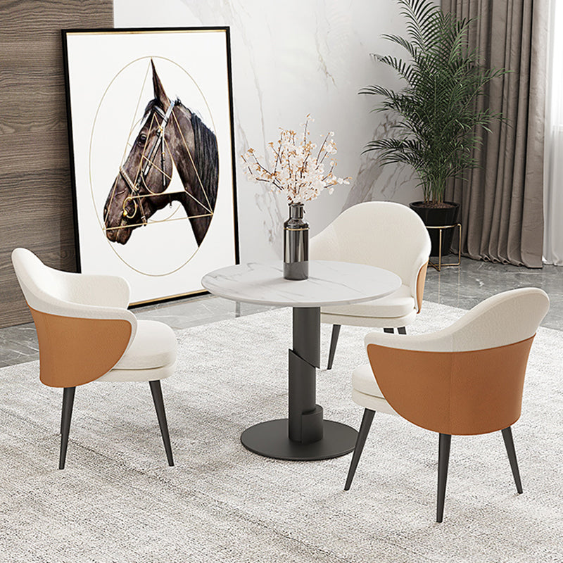 Traditional Luxury Dining Table White Stone Center Top Round Dining Table White-Black 31.5"L x 31.5"W x 29.5"H Without Chairs Clearhalo 'Dining Tables & Seating' 'Dining Tables' 'dining_table' 'furn' 'furn_dining_table' 'Furniture' 'furniture_dining_table' 'Kitchen & Dining Furniture' 'kitchen' 'kitchen_dining_table' 4781311