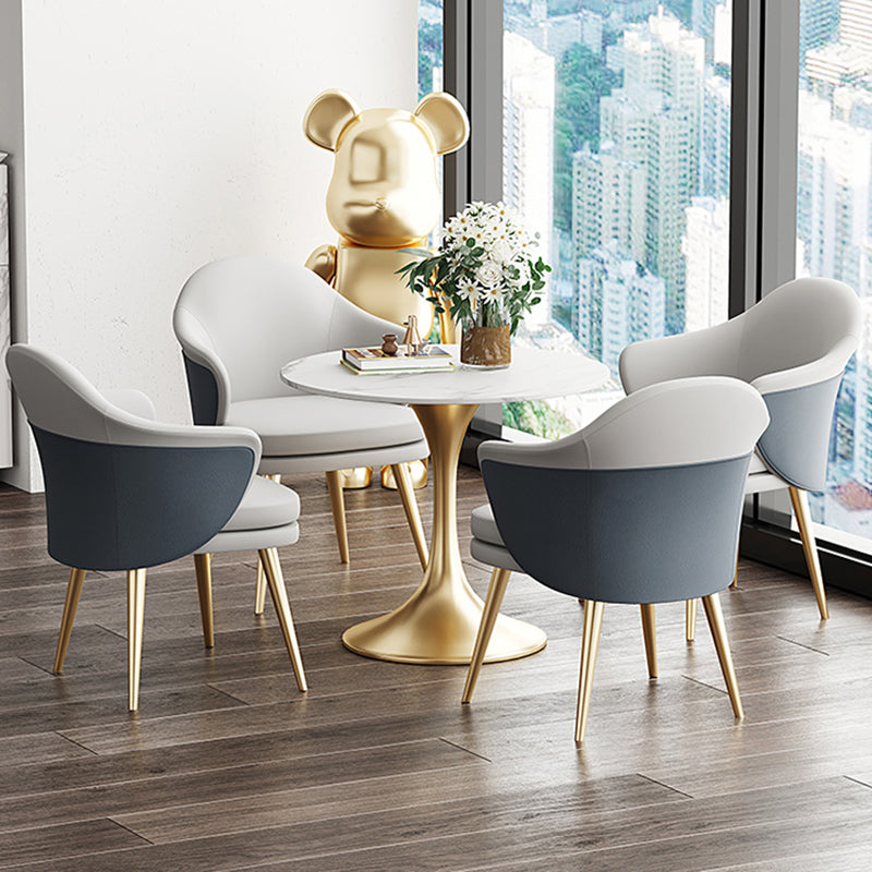 Traditional Luxury Dining Table White Stone Center Top Round Dining Table Gold 23.6"L x 23.6"W x 29.5"H Without Chairs Clearhalo 'Dining Tables & Seating' 'Dining Tables' 'dining_table' 'furn' 'furn_dining_table' 'Furniture' 'furniture_dining_table' 'Kitchen & Dining Furniture' 'kitchen' 'kitchen_dining_table' 4781312