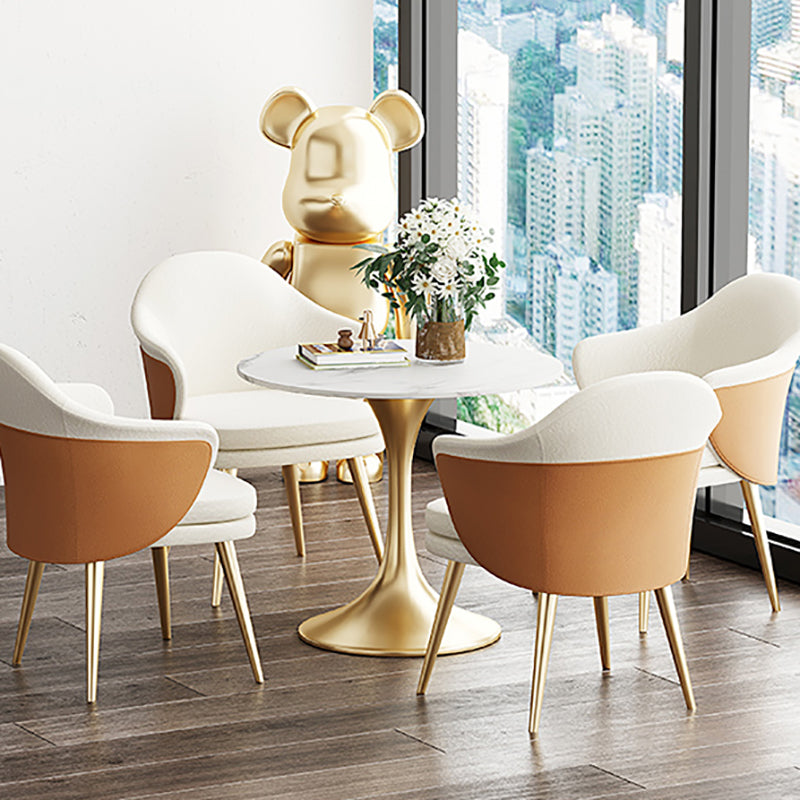 Traditional Luxury Dining Table White Stone Center Top Round Dining Table Gold 27.6"L x 27.6"W x 29.5"H Without Chairs Clearhalo 'Dining Tables & Seating' 'Dining Tables' 'dining_table' 'furn' 'furn_dining_table' 'Furniture' 'furniture_dining_table' 'Kitchen & Dining Furniture' 'kitchen' 'kitchen_dining_table' 4781313