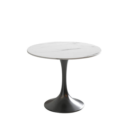 Traditional Luxury Dining Table White Stone Center Top Round Dining Table Black 23.6"L x 23.6"W x 29.5"H Without Chairs Clearhalo 'Dining Tables & Seating' 'Dining Tables' 'dining_table' 'furn' 'furn_dining_table' 'Furniture' 'furniture_dining_table' 'Kitchen & Dining Furniture' 'kitchen' 'kitchen_dining_table' 4781316