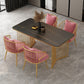Rectangle Stone Dining table Gold Frame Traditional Luxury Double Pedestal Table Black Gold 47.2"L x 23.6"W x 29.5"H Without Chairs Clearhalo 'Dining Tables & Seating' 'Dining Tables' 'dining_table' 'furn' 'furn_dining_table' 'Furniture' 'furniture_dining_table' 'Kitchen & Dining Furniture' 'kitchen' 'kitchen_dining_table' 4781337