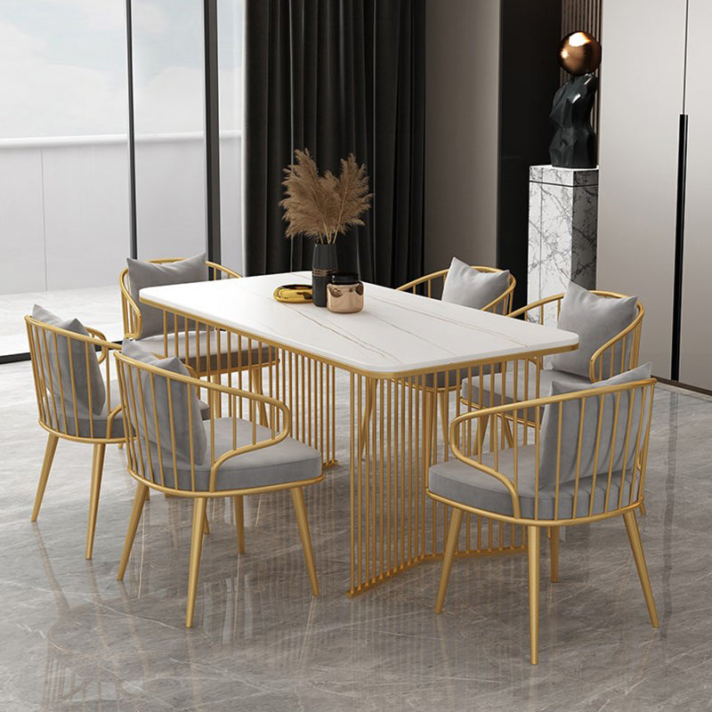 Rectangle Stone Dining table Gold Frame Traditional Luxury Double Pedestal Table Clearhalo 'Dining Tables & Seating' 'Dining Tables' 'dining_table' 'furn' 'furn_dining_table' 'Furniture' 'furniture_dining_table' 'Kitchen & Dining Furniture' 'kitchen' 'kitchen_dining_table' 4781346