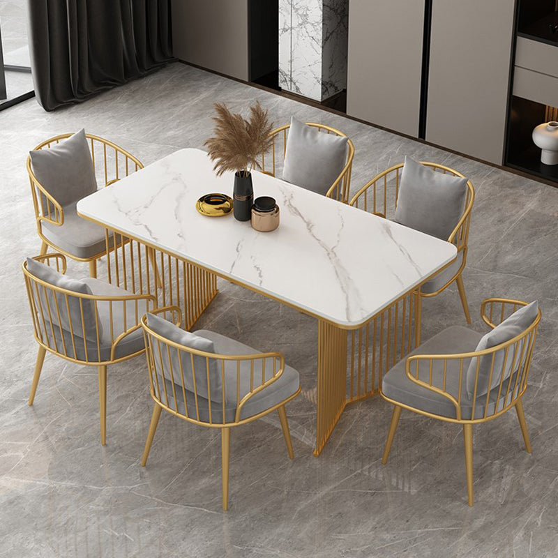 Rectangle Stone Dining table Gold Frame Traditional Luxury Double Pedestal Table Clearhalo 'Dining Tables & Seating' 'Dining Tables' 'dining_table' 'furn' 'furn_dining_table' 'Furniture' 'furniture_dining_table' 'Kitchen & Dining Furniture' 'kitchen' 'kitchen_dining_table' 4781350