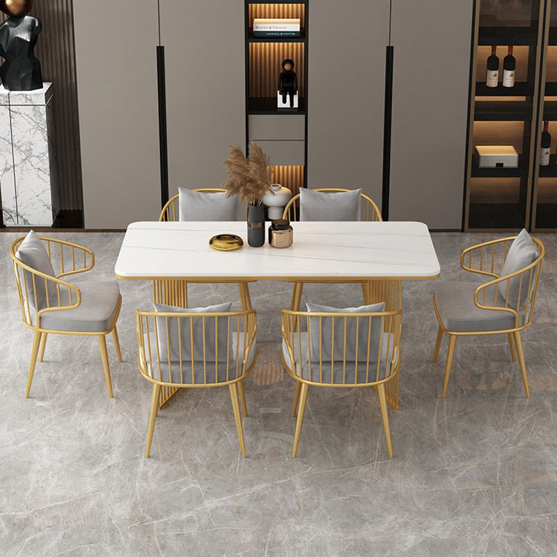 Rectangle Stone Dining table Gold Frame Traditional Luxury Double Pedestal Table Clearhalo 'Dining Tables & Seating' 'Dining Tables' 'dining_table' 'furn' 'furn_dining_table' 'Furniture' 'furniture_dining_table' 'Kitchen & Dining Furniture' 'kitchen' 'kitchen_dining_table' 4781351