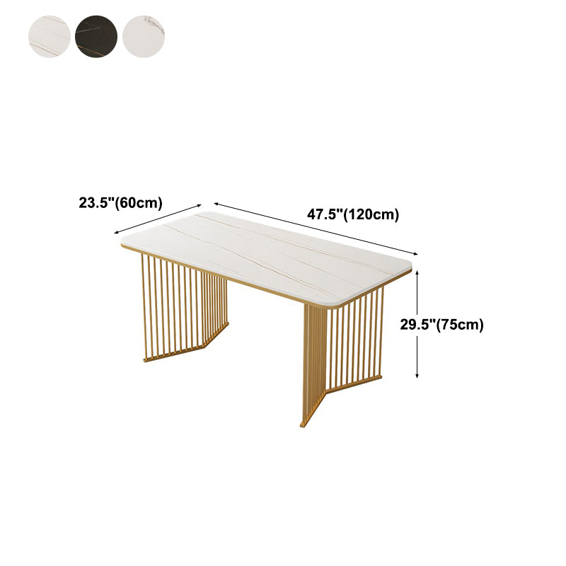 Rectangle Stone Dining table Gold Frame Traditional Luxury Double Pedestal Table Clearhalo 'Dining Tables & Seating' 'Dining Tables' 'dining_table' 'furn' 'furn_dining_table' 'Furniture' 'furniture_dining_table' 'Kitchen & Dining Furniture' 'kitchen' 'kitchen_dining_table' 4781352
