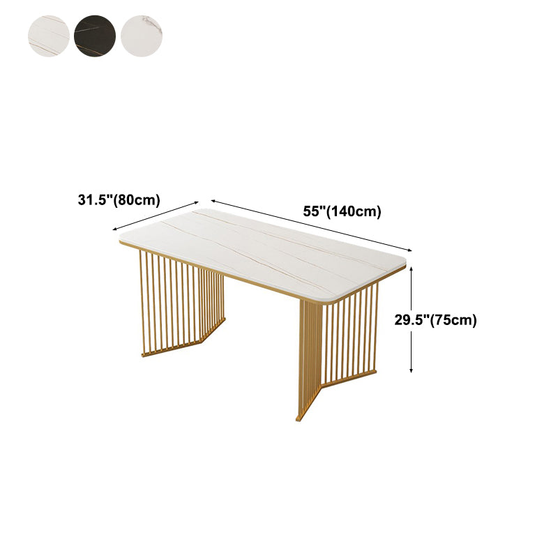 Rectangle Stone Dining table Gold Frame Traditional Luxury Double Pedestal Table Clearhalo 'Dining Tables & Seating' 'Dining Tables' 'dining_table' 'furn' 'furn_dining_table' 'Furniture' 'furniture_dining_table' 'Kitchen & Dining Furniture' 'kitchen' 'kitchen_dining_table' 4781354