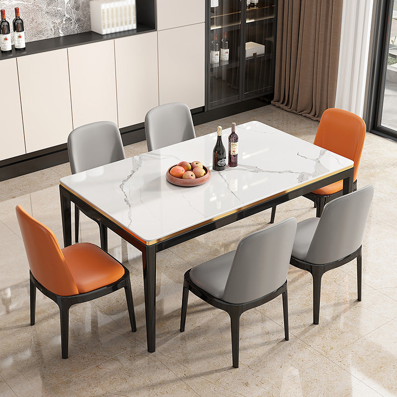 Medieval Modern Sintered Stone Dining Table Rectangle Kitchen Table with 4 Legs White Without Chairs Clearhalo 'Dining Tables & Seating' 'Dining Tables' 'dining_table' 'furn' 'furn_dining_table' 'Furniture' 'furniture_dining_table' 'Kitchen & Dining Furniture' 'kitchen' 'kitchen_dining_table' 4781358