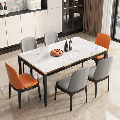 Medieval Modern Sintered Stone Dining Table Rectangle Kitchen Table with 4 Legs White Without Chairs Clearhalo 'Dining Tables & Seating' 'Dining Tables' 'dining_table' 'furn' 'furn_dining_table' 'Furniture' 'furniture_dining_table' 'Kitchen & Dining Furniture' 'kitchen' 'kitchen_dining_table' 4781358