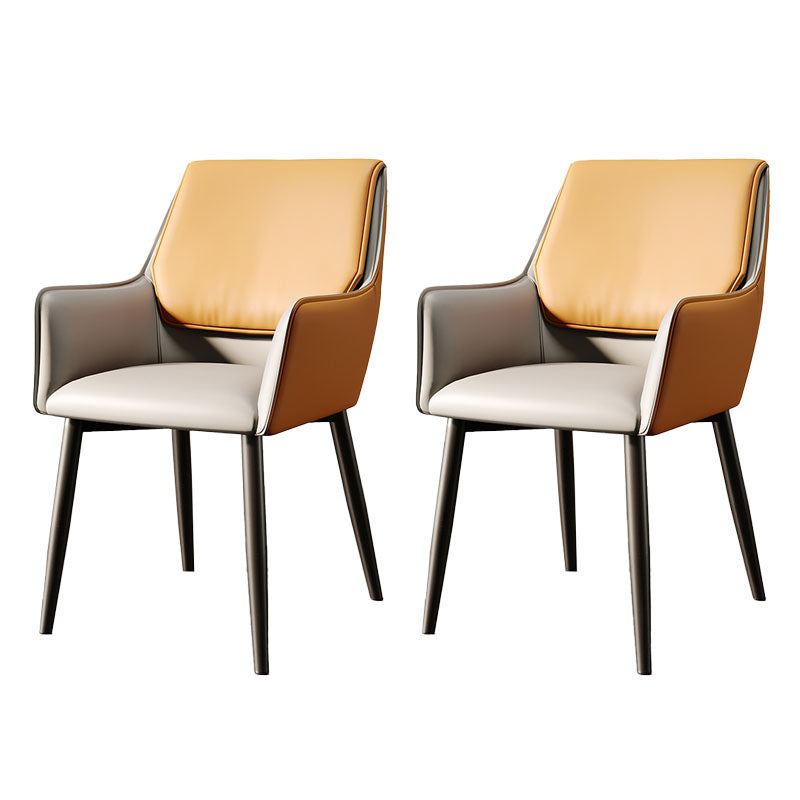 Modern Design Faux Leather Side Chair Arm Solid Back Side Chairs Gray-Orange 2 Piece Set Clearhalo 'Dining Chairs' 'Dining Tables & Seating' 'dining_chair' 'furn' 'furn_dining_chair' 'Furniture' 'furniture_dining_chair' 'Kitchen & Dining Furniture' 4781506