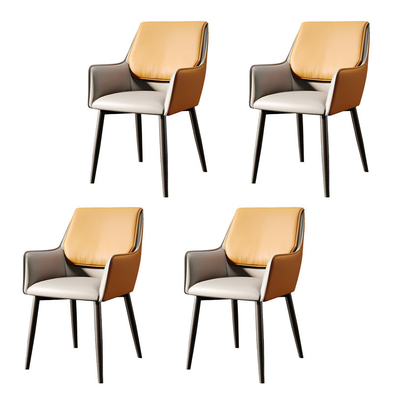Modern Design Faux Leather Side Chair Arm Solid Back Side Chairs Gray-Orange 4 Piece Set Clearhalo 'Dining Chairs' 'Dining Tables & Seating' 'dining_chair' 'furn' 'furn_dining_chair' 'Furniture' 'furniture_dining_chair' 'Kitchen & Dining Furniture' 4781508