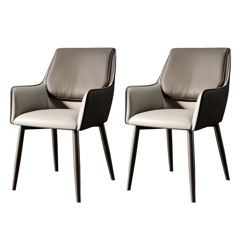 Modern Design Faux Leather Side Chair Arm Solid Back Side Chairs Grey 2 Piece Set Clearhalo 'Dining Chairs' 'Dining Tables & Seating' 'dining_chair' 'furn' 'furn_dining_chair' 'Furniture' 'furniture_dining_chair' 'Kitchen & Dining Furniture' 4781516