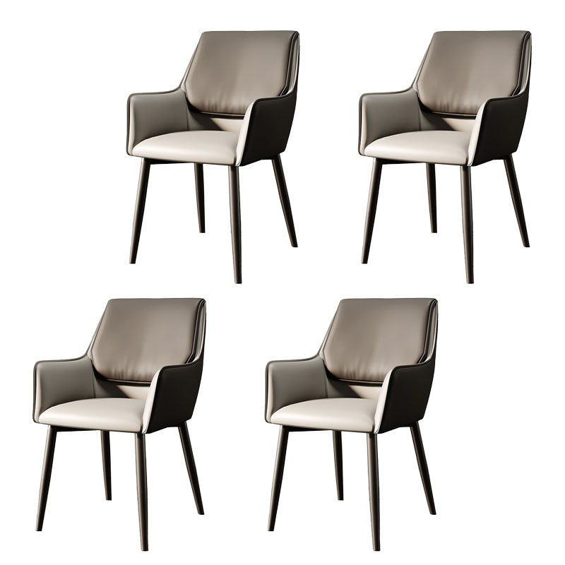 Modern Design Faux Leather Side Chair Arm Solid Back Side Chairs Grey 4 Piece Set Clearhalo 'Dining Chairs' 'Dining Tables & Seating' 'dining_chair' 'furn' 'furn_dining_chair' 'Furniture' 'furniture_dining_chair' 'Kitchen & Dining Furniture' 4781517