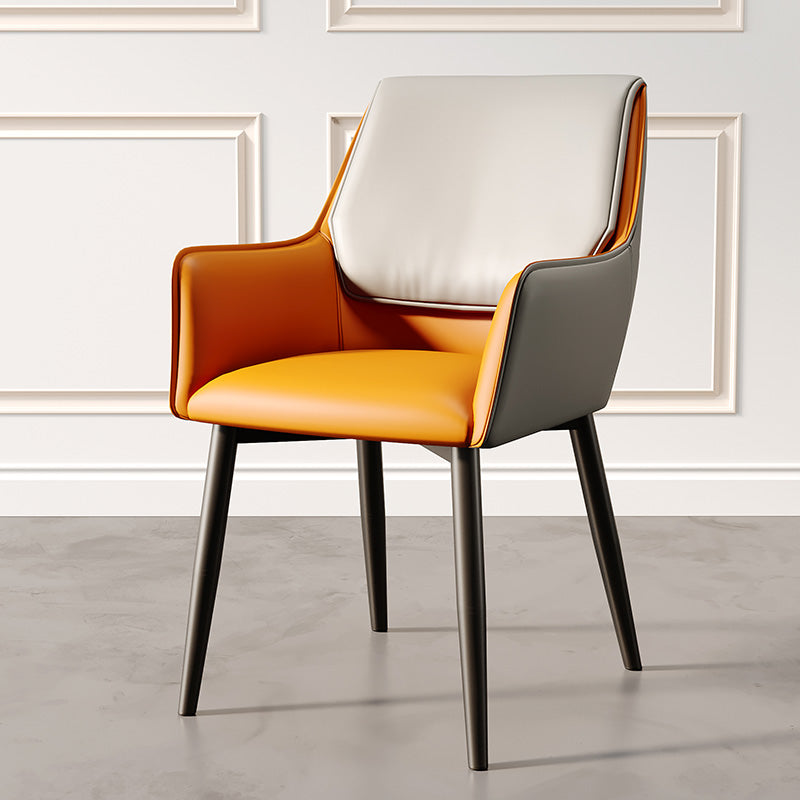 Modern Design Faux Leather Side Chair Arm Solid Back Side Chairs Orange-Gray 1 Piece Clearhalo 'Dining Chairs' 'Dining Tables & Seating' 'dining_chair' 'furn' 'furn_dining_chair' 'Furniture' 'furniture_dining_chair' 'Kitchen & Dining Furniture' 4781518