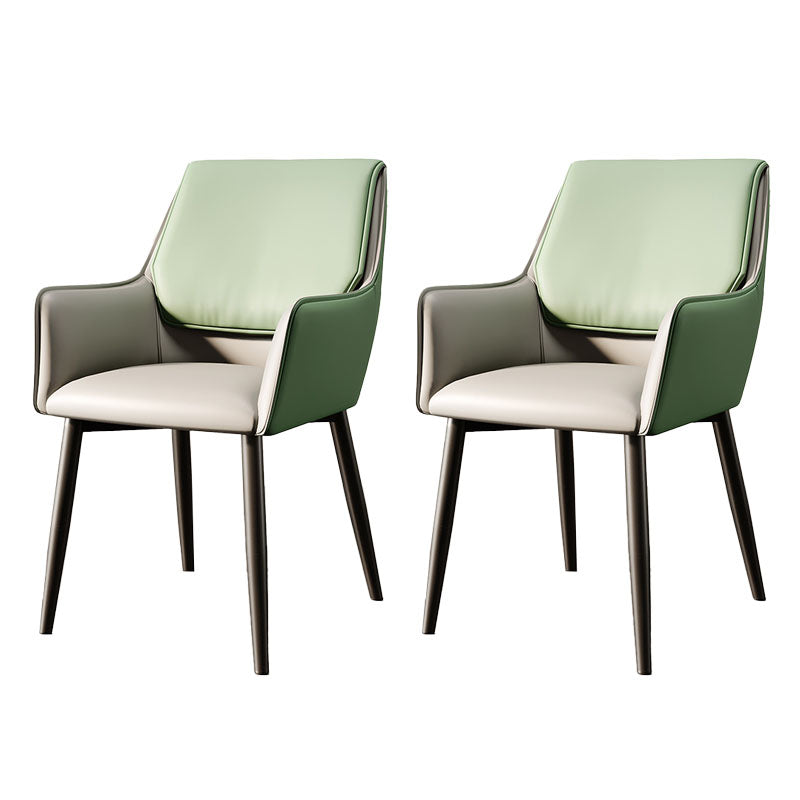 Modern Design Faux Leather Side Chair Arm Solid Back Side Chairs Gray-Green 2 Piece Set Clearhalo 'Dining Chairs' 'Dining Tables & Seating' 'dining_chair' 'furn' 'furn_dining_chair' 'Furniture' 'furniture_dining_chair' 'Kitchen & Dining Furniture' 4781522