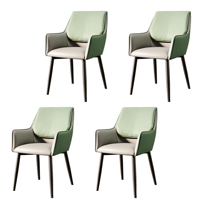 Modern Design Faux Leather Side Chair Arm Solid Back Side Chairs Gray-Green 4 Piece Set Clearhalo 'Dining Chairs' 'Dining Tables & Seating' 'dining_chair' 'furn' 'furn_dining_chair' 'Furniture' 'furniture_dining_chair' 'Kitchen & Dining Furniture' 4781523