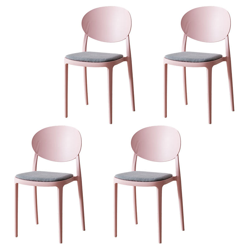 Contemporary Stackable Plastic Chair Open Back Kitchen Armless Chairs Pink 4 Piece Set Clearhalo 'Dining Chairs' 'Dining Tables & Seating' 'dining_chair' 'furn' 'furn_dining_chair' 'Furniture' 'furniture_dining_chair' 'Kitchen & Dining Furniture' 4781640