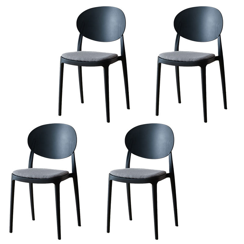 Contemporary Stackable Plastic Chair Open Back Kitchen Armless Chairs Black 4 Piece Set Clearhalo 'Dining Chairs' 'Dining Tables & Seating' 'dining_chair' 'furn' 'furn_dining_chair' 'Furniture' 'furniture_dining_chair' 'Kitchen & Dining Furniture' 4781641