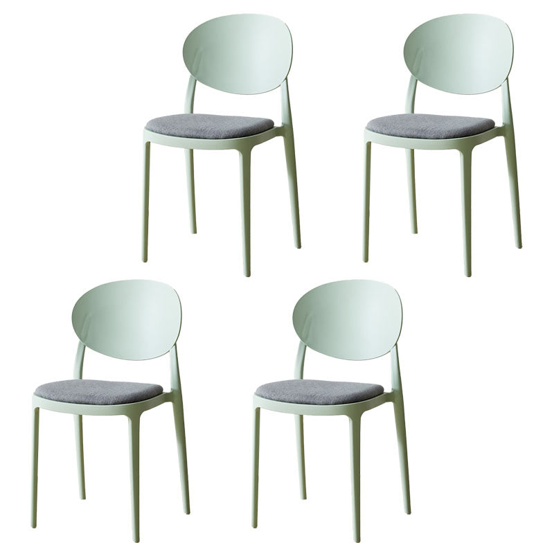Contemporary Stackable Plastic Chair Open Back Kitchen Armless Chairs Green 4 Piece Set Clearhalo 'Dining Chairs' 'Dining Tables & Seating' 'dining_chair' 'furn' 'furn_dining_chair' 'Furniture' 'furniture_dining_chair' 'Kitchen & Dining Furniture' 4781645