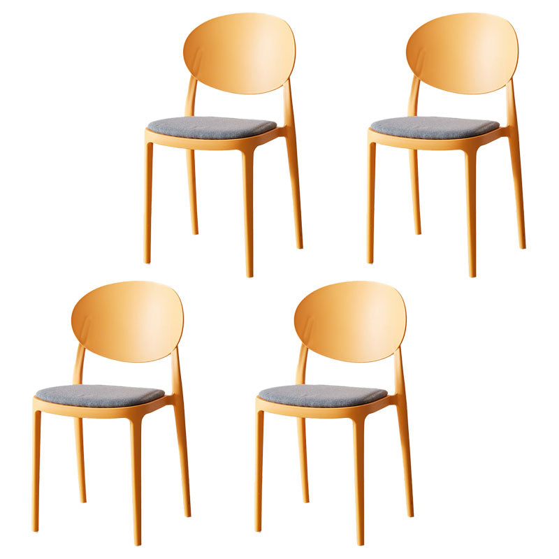Contemporary Stackable Plastic Chair Open Back Kitchen Armless Chairs Orange Yellow 4 Piece Set Clearhalo 'Dining Chairs' 'Dining Tables & Seating' 'dining_chair' 'furn' 'furn_dining_chair' 'Furniture' 'furniture_dining_chair' 'Kitchen & Dining Furniture' 4781649