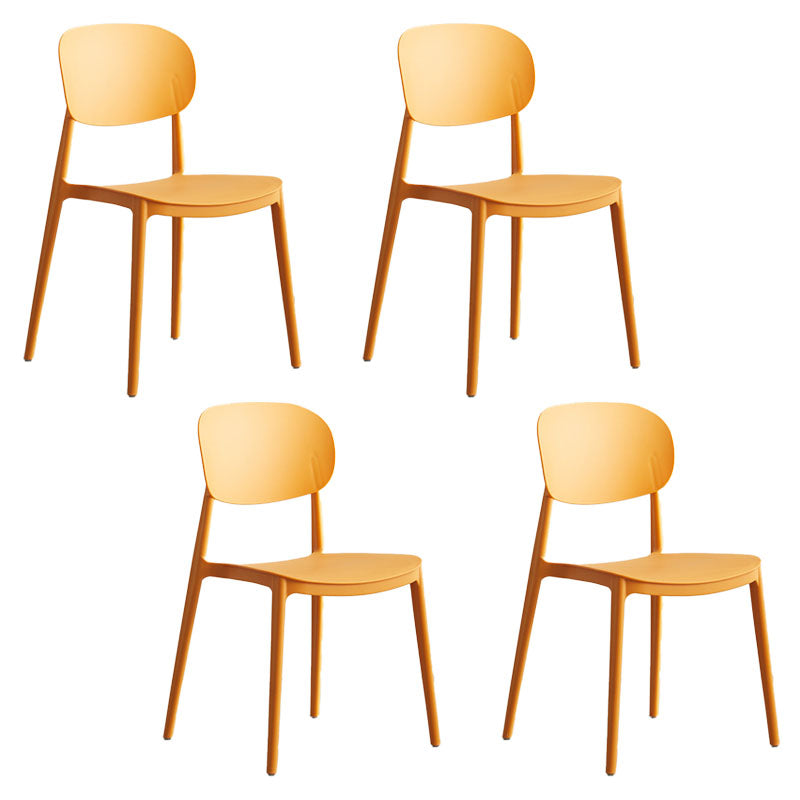 Contemporary Stackable Chairs Open Back Kitchen Armless Chairs with Plastic Legs Orange 4 Piece Set Clearhalo 'Dining Chairs' 'Dining Tables & Seating' 'dining_chair' 'furn' 'furn_dining_chair' 'Furniture' 'furniture_dining_chair' 'Kitchen & Dining Furniture' 4781657
