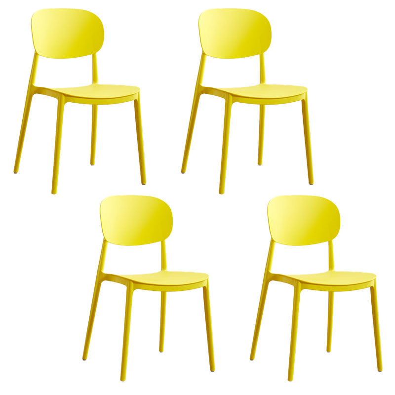 Contemporary Stackable Chairs Open Back Kitchen Armless Chairs with Plastic Legs Yellow 4 Piece Set Clearhalo 'Dining Chairs' 'Dining Tables & Seating' 'dining_chair' 'furn' 'furn_dining_chair' 'Furniture' 'furniture_dining_chair' 'Kitchen & Dining Furniture' 4781658