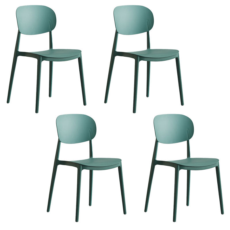 Contemporary Stackable Chairs Open Back Kitchen Armless Chairs with Plastic Legs Dark Green 4 Piece Set Clearhalo 'Dining Chairs' 'Dining Tables & Seating' 'dining_chair' 'furn' 'furn_dining_chair' 'Furniture' 'furniture_dining_chair' 'Kitchen & Dining Furniture' 4781662